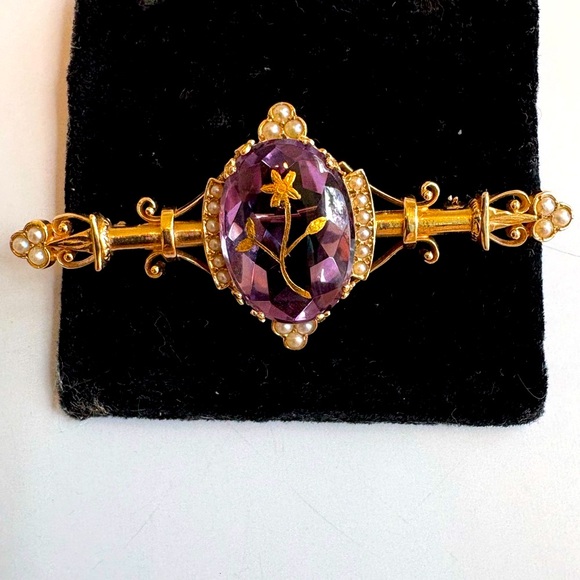 14K & Amethyst Brooch Pearls & Filigree Rare Elegance Vintage Unique Estate - Picture 2 of 12